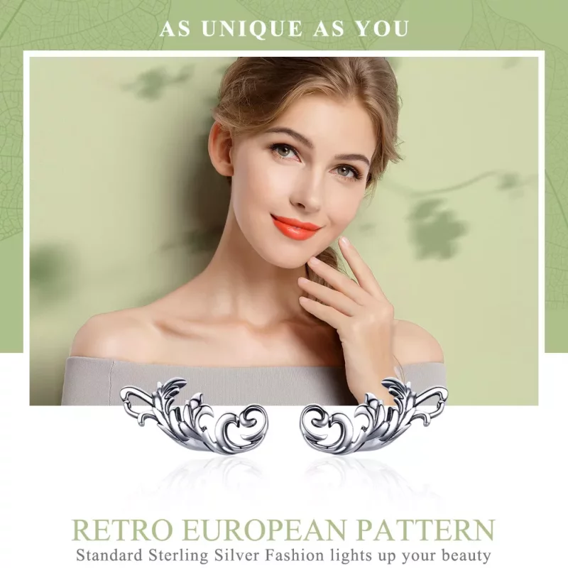 (imagen para) Exquisitas pendientes de botón estilo Pandora de plata retro europea con flores - Ver 2