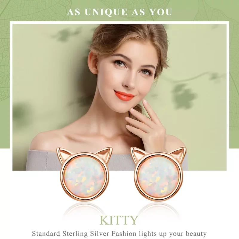(imagen para) Exquisitos Pendientes de Estrella Meow estilo Pandora en Oro Rosa - SCE538 - Ver 2
