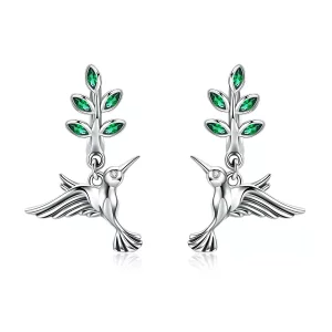 (imagen para) Las exquisitas Greetings From Hummingbirds Stud Earrings de estilo Pandora en plata - SCE464