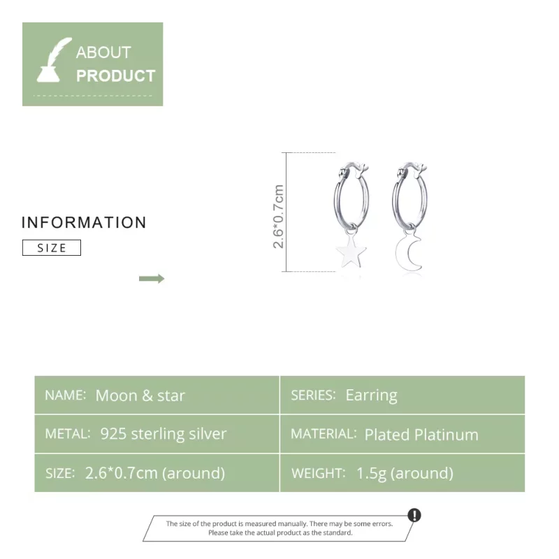 (imagen para) Pendientes colgantes asimétricos estilo Pandora de plata con estrella y luna - S - Ver 8
