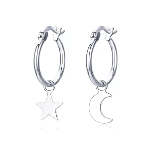 (imagen para) Pendientes colgantes asimétricos estilo Pandora de plata con estrella y luna - SCE681