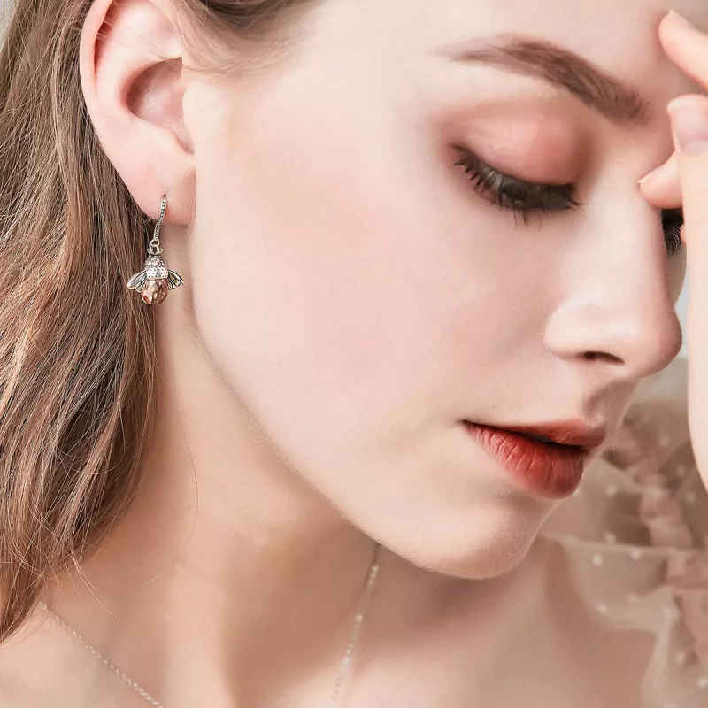 (imagen para) Pendientes colgantes de abeja de plata estilo Pandora - SCE149 - Ver 2