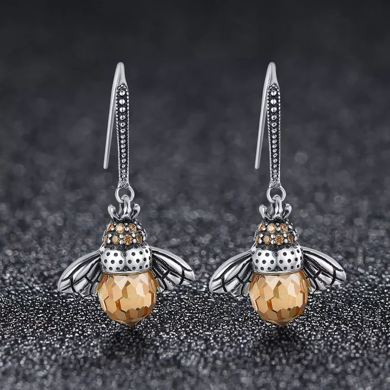 (imagen para) Pendientes colgantes de abeja de plata estilo Pandora - SCE149 - Ver 3