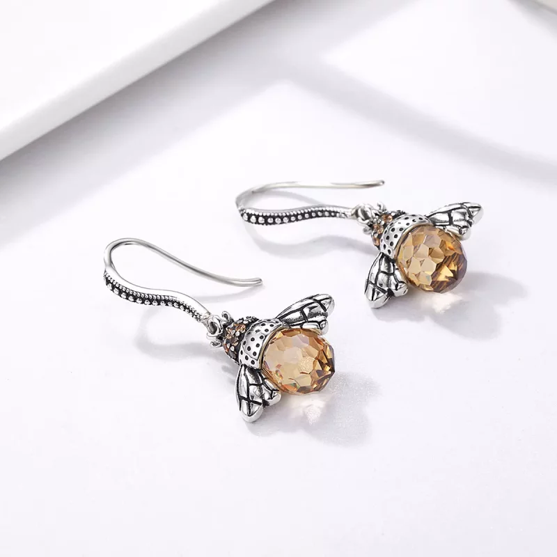 (imagen para) Pendientes colgantes de abeja de plata estilo Pandora - SCE149 - Ver 4