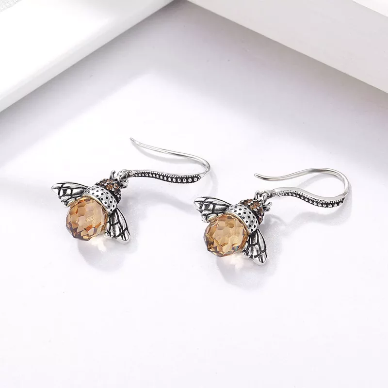 (imagen para) Pendientes colgantes de abeja de plata estilo Pandora - SCE149 - Ver 5