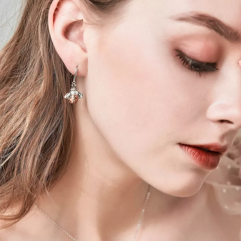 (imagen para) Pendientes colgantes de abeja de plata estilo Pandora - SCE149 - Ver 6