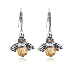 (imagen para) Pendientes colgantes de abeja de plata estilo Pandora - SCE149