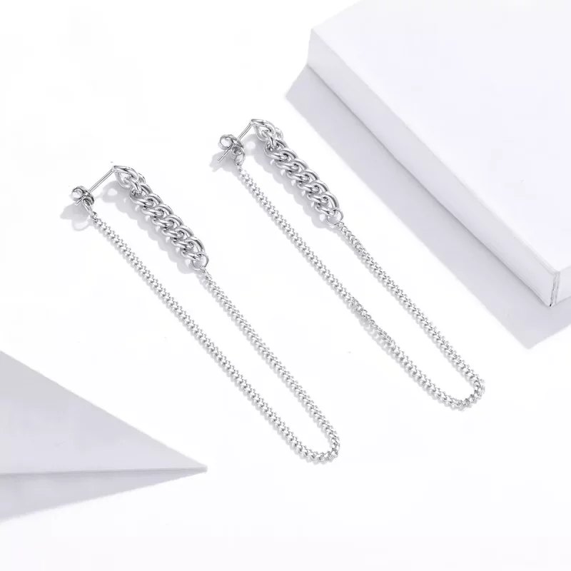 (imagen para) Pendientes colgantes de cadena vintage de estilo Pandora plateados - SCE1011 - Ver 3