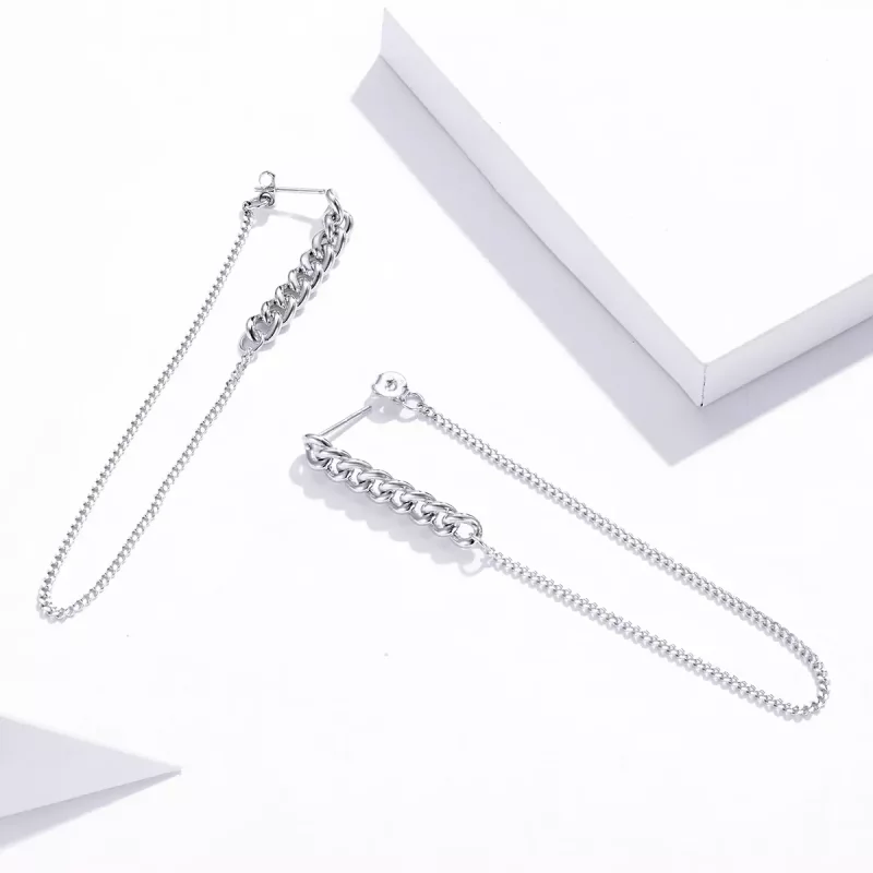 (imagen para) Pendientes colgantes de cadena vintage de estilo Pandora plateados - SCE1011 - Ver 4