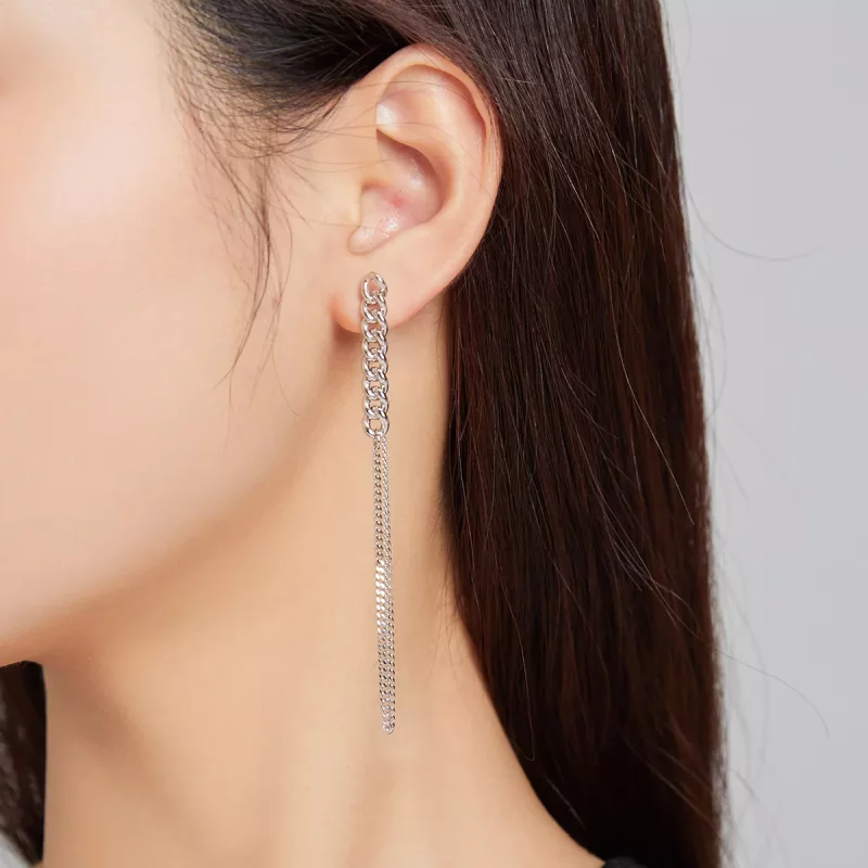 (imagen para) Pendientes colgantes de cadena vintage de estilo Pandora plateados - SCE1011 - Ver 5