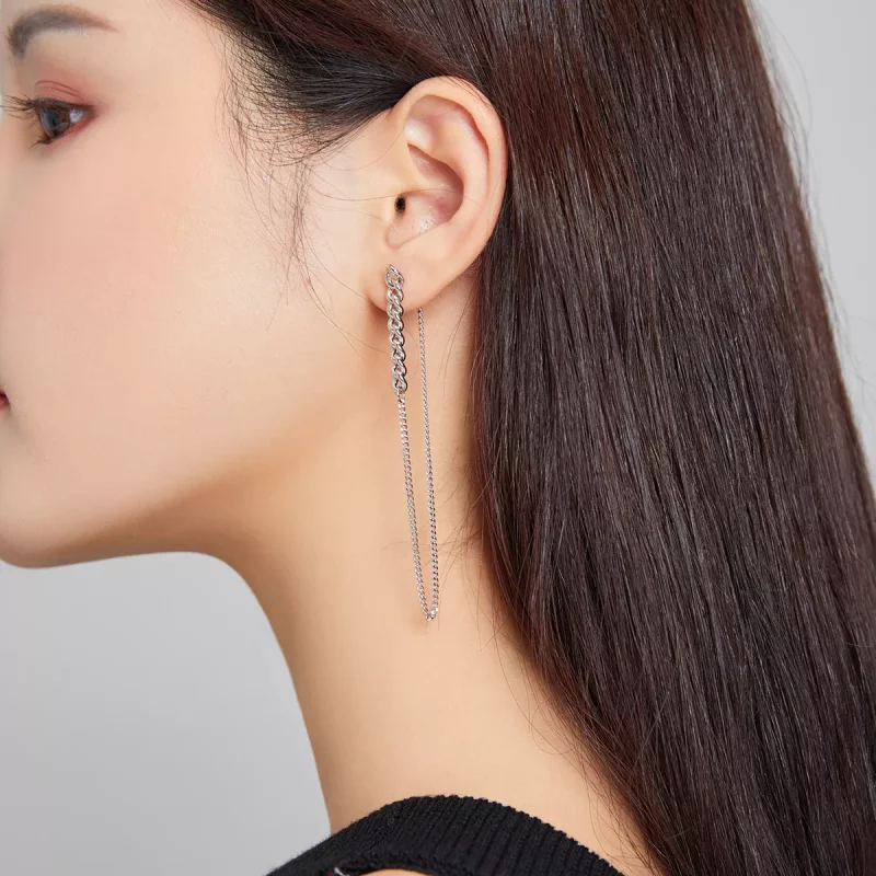 (imagen para) Pendientes colgantes de cadena vintage de estilo Pandora plateados - SCE1011 - Ver 6