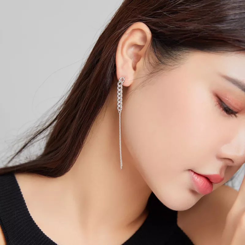 (imagen para) Pendientes colgantes de cadena vintage de estilo Pandora plateados - SCE1011 - Ver 7