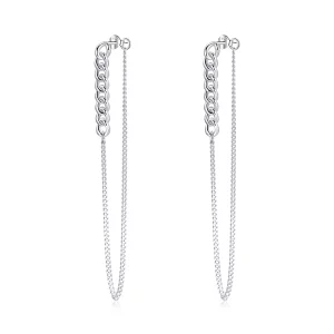 (imagen para) Pendientes colgantes de cadena vintage de estilo Pandora plateados - SCE1011
