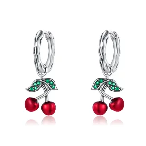 Pendientes colgantes de cereza plateados al estilo Pandora - SCE905 (imagen para) Pendientes colgantes de cereza plateados al estilo Pandora - SCE905