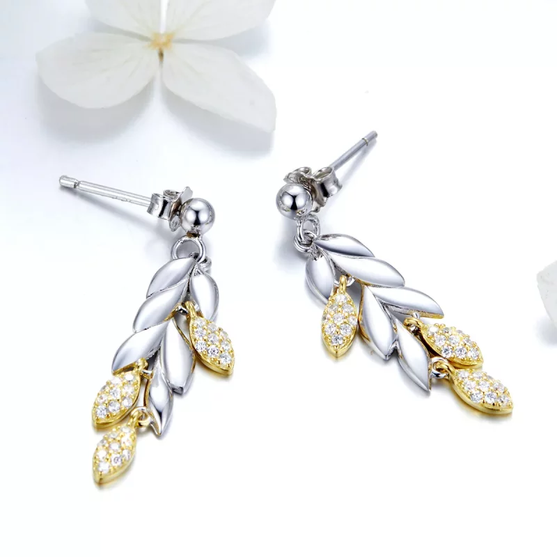 (imagen para) Pendientes colgantes de espiga de trigo bicolor estilo Pandora - BSE025 - Ver 2