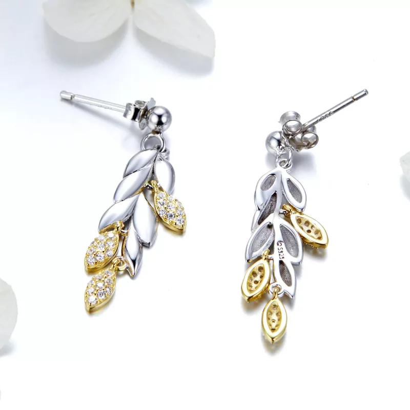 (imagen para) Pendientes colgantes de espiga de trigo bicolor estilo Pandora - BSE025 - Ver 3