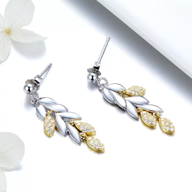 (imagen para) Pendientes colgantes de espiga de trigo bicolor estilo Pandora - BSE025 - Ver 4