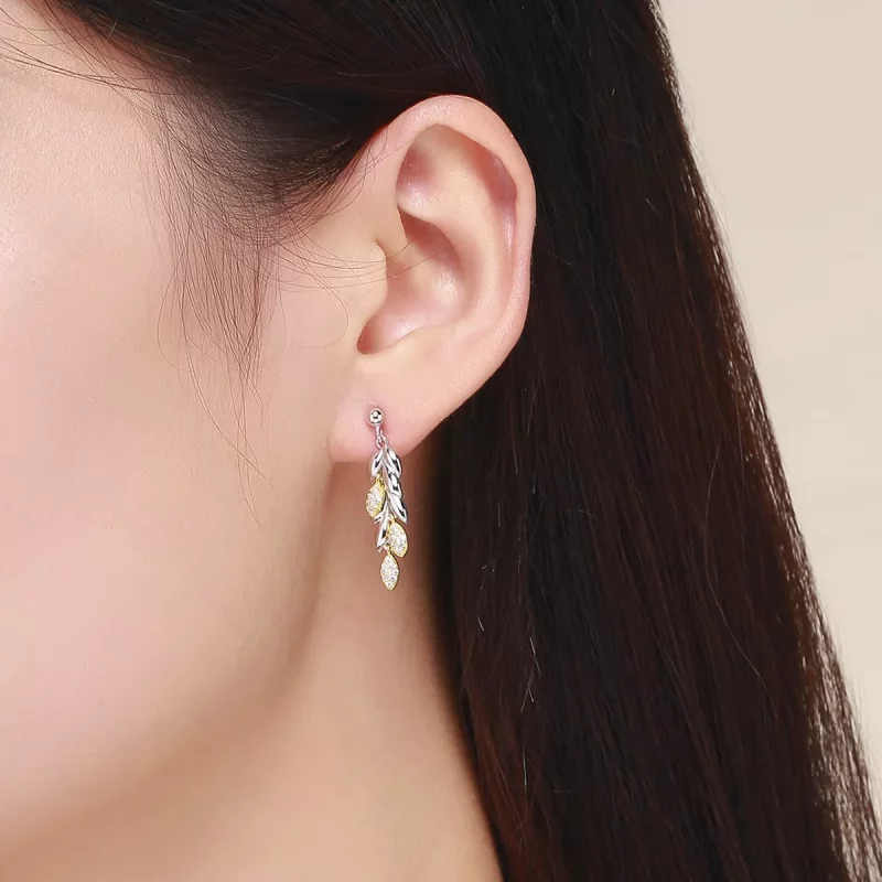 (imagen para) Pendientes colgantes de espiga de trigo bicolor estilo Pandora - BSE025 - Ver 5