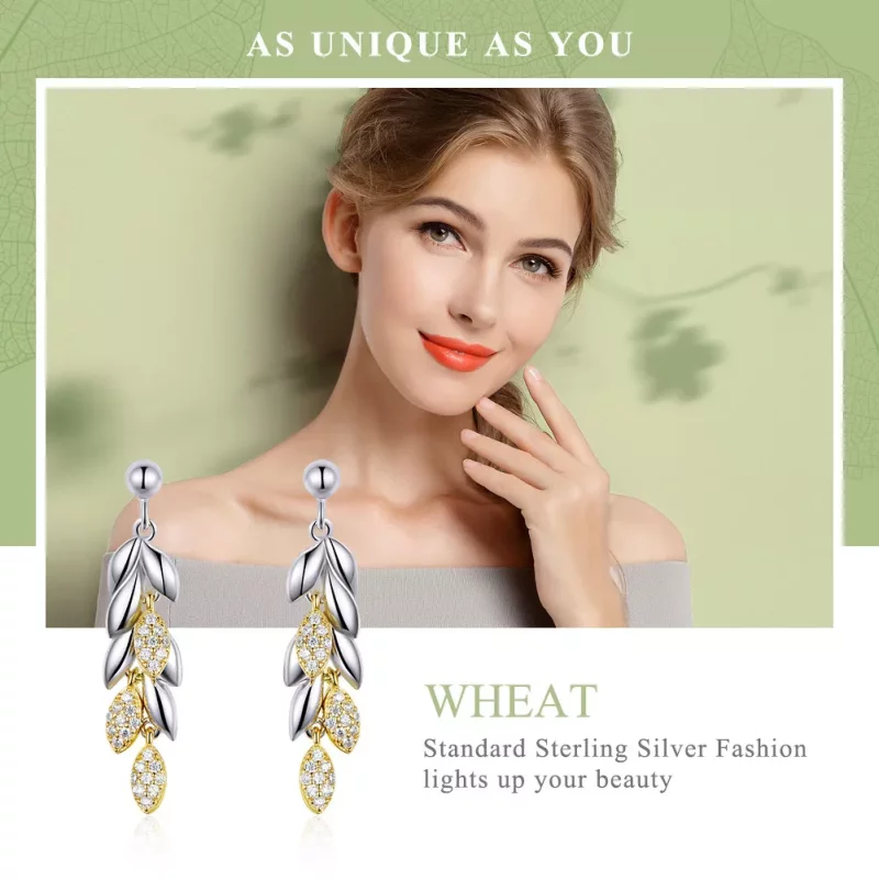 (imagen para) Pendientes colgantes de espiga de trigo bicolor estilo Pandora - BSE025 - Ver 6