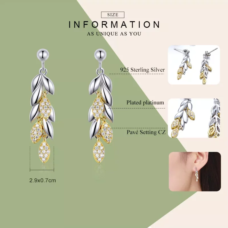 (imagen para) Pendientes colgantes de espiga de trigo bicolor estilo Pandora - BSE025 - Ver 7