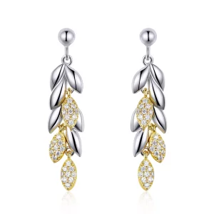 (imagen para) Pendientes colgantes de espiga de trigo bicolor estilo Pandora - BSE025