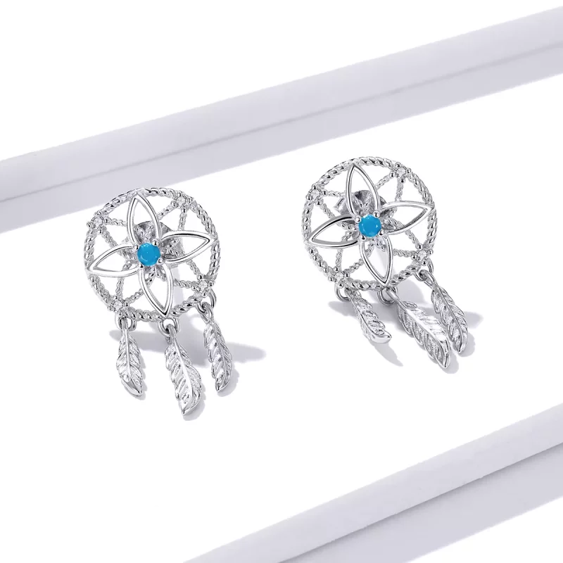 (imagen para) Pendientes colgantes de estilo Pandora con atrapasueños de plata - BSE339 - Ver 2