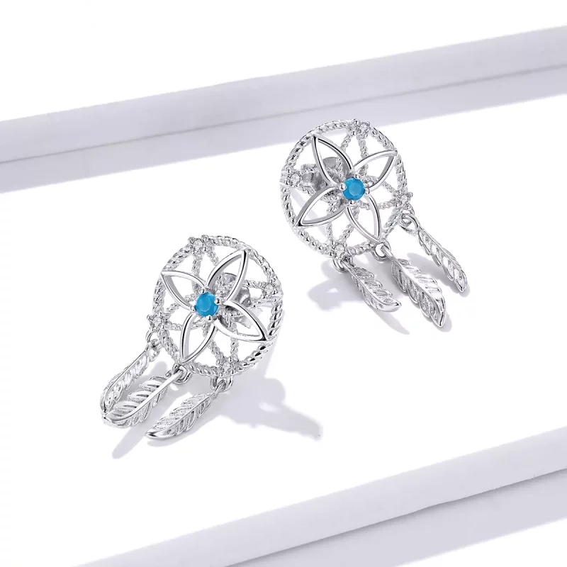 (imagen para) Pendientes colgantes de estilo Pandora con atrapasueños de plata - BSE339 - Ver 3