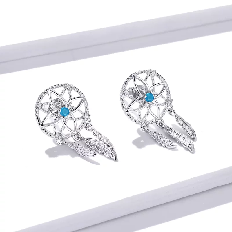 (imagen para) Pendientes colgantes de estilo Pandora con atrapasueños de plata - BSE339 - Ver 4