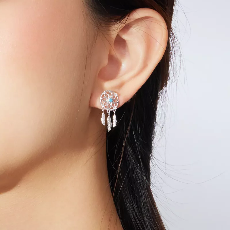 (imagen para) Pendientes colgantes de estilo Pandora con atrapasueños de plata - BSE339 - Ver 5