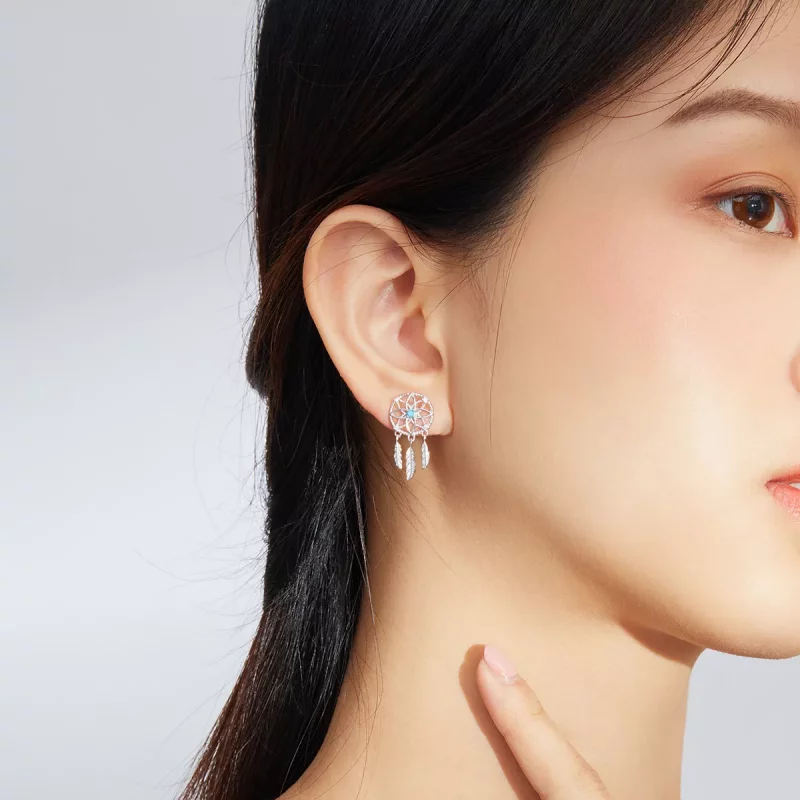 (imagen para) Pendientes colgantes de estilo Pandora con atrapasueños de plata - BSE339 - Ver 6