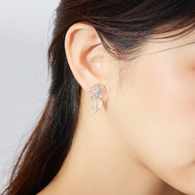 (imagen para) Pendientes colgantes de estilo Pandora con atrapasueños de plata - BSE339 - Ver 7