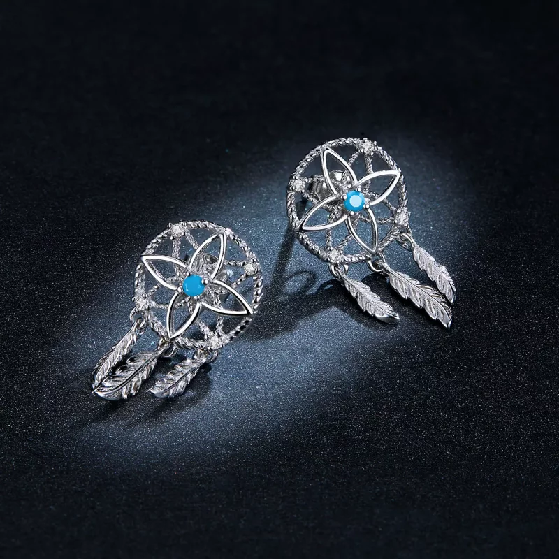 (imagen para) Pendientes colgantes de estilo Pandora con atrapasueños de plata - BSE339 - Ver 8