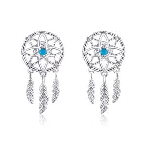 (imagen para) Pendientes colgantes de estilo Pandora con atrapasueños de plata - BSE339