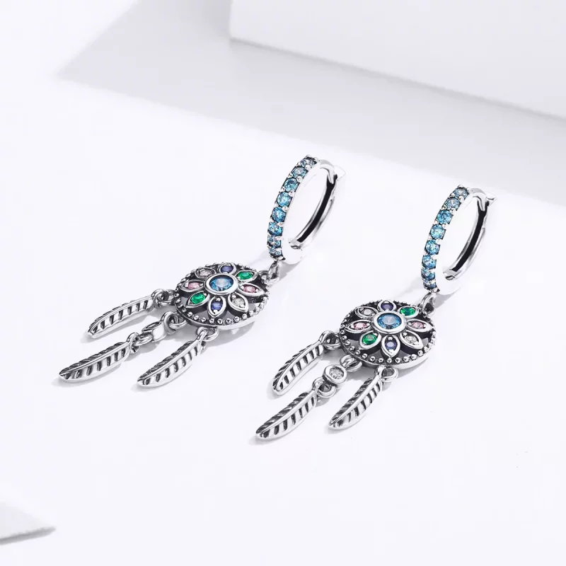 (imagen para) Pendientes colgantes de estilo Pandora con atrapasueños de plata - SCE713 - Ver 2