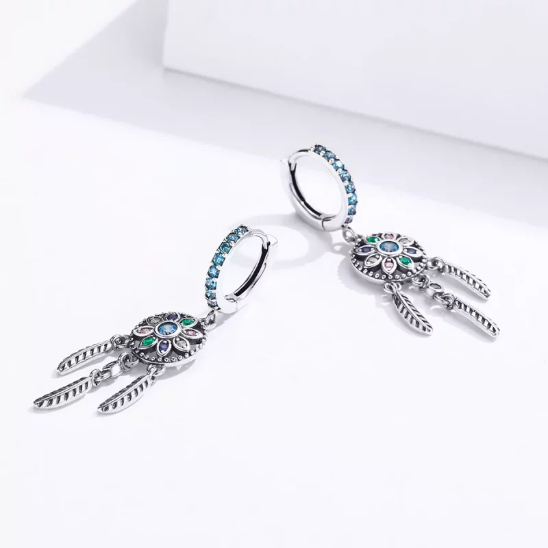 (imagen para) Pendientes colgantes de estilo Pandora con atrapasueños de plata - SCE713 - Ver 3