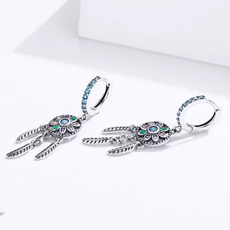 (imagen para) Pendientes colgantes de estilo Pandora con atrapasueños de plata - SCE713 - Ver 4
