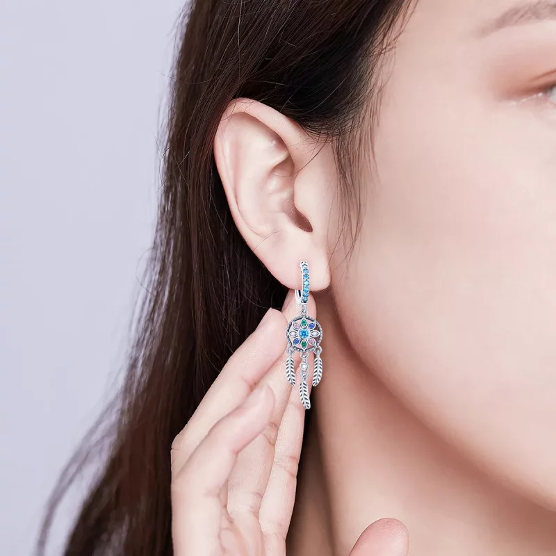 (imagen para) Pendientes colgantes de estilo Pandora con atrapasueños de plata - SCE713 - Ver 5