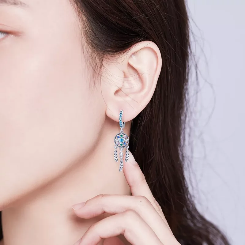 (imagen para) Pendientes colgantes de estilo Pandora con atrapasueños de plata - SCE713 - Ver 6