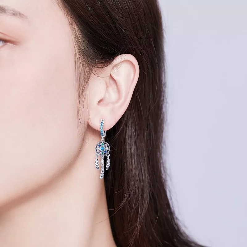 (imagen para) Pendientes colgantes de estilo Pandora con atrapasueños de plata - SCE713 - Ver 7