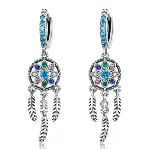 (imagen para) Pendientes colgantes de estilo Pandora con atrapasueños de plata - SCE713