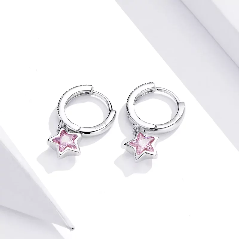 (imagen para) Pendientes colgantes de estilo Pandora con estrellas de plata - BSE414 - Ver 2