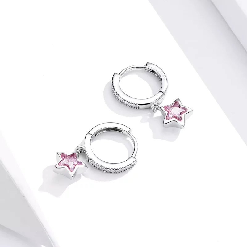 (imagen para) Pendientes colgantes de estilo Pandora con estrellas de plata - BSE414 - Ver 3