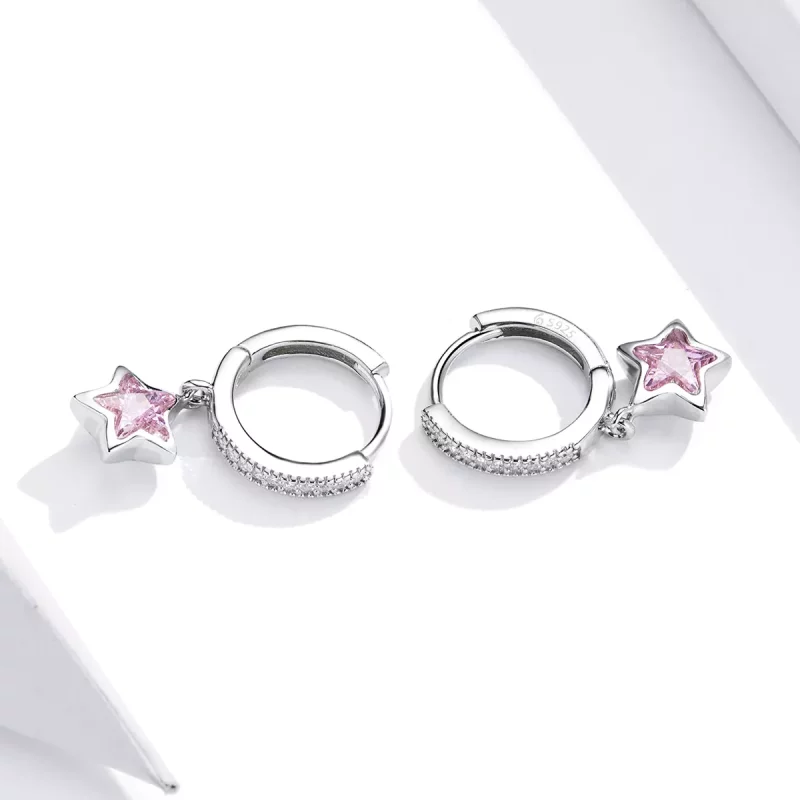 (imagen para) Pendientes colgantes de estilo Pandora con estrellas de plata - BSE414 - Ver 4