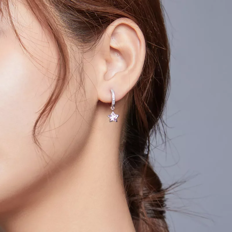 (imagen para) Pendientes colgantes de estilo Pandora con estrellas de plata - BSE414 - Ver 6