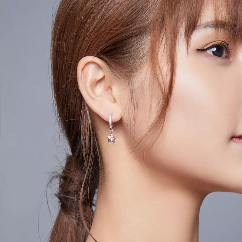 (imagen para) Pendientes colgantes de estilo Pandora con estrellas de plata - BSE414 - Ver 7