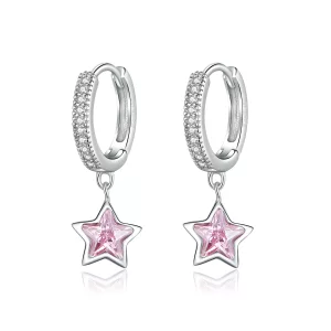 (imagen para) Pendientes colgantes de estilo Pandora con estrellas de plata - BSE414