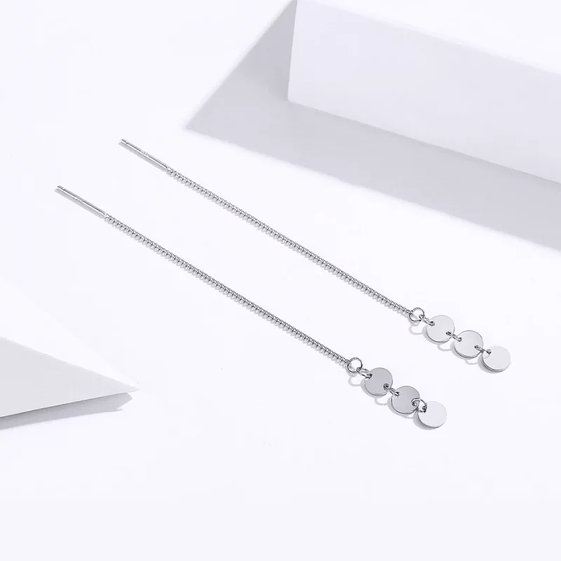 (imagen para) Pendientes colgantes de estilo Pandora con lentejuelas plateadas - SCE687 - Ver 4