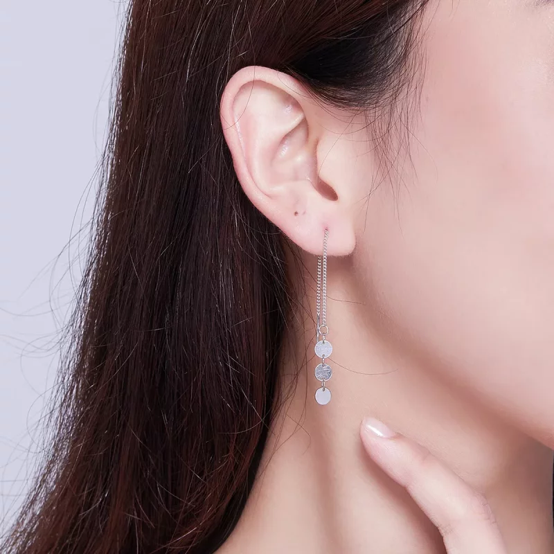 (imagen para) Pendientes colgantes de estilo Pandora con lentejuelas plateadas - SCE687 - Ver 5