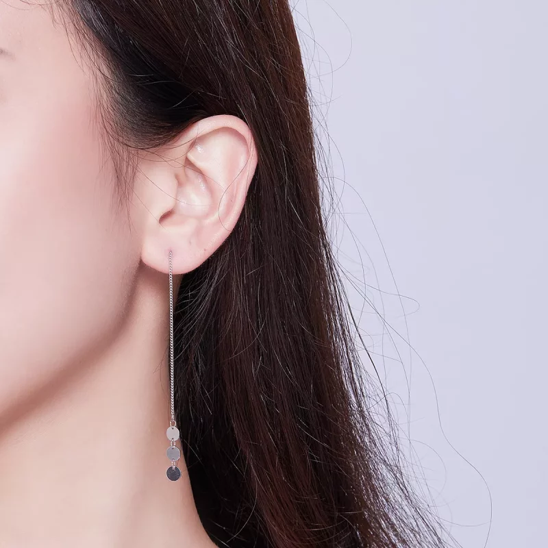 (imagen para) Pendientes colgantes de estilo Pandora con lentejuelas plateadas - SCE687 - Ver 6