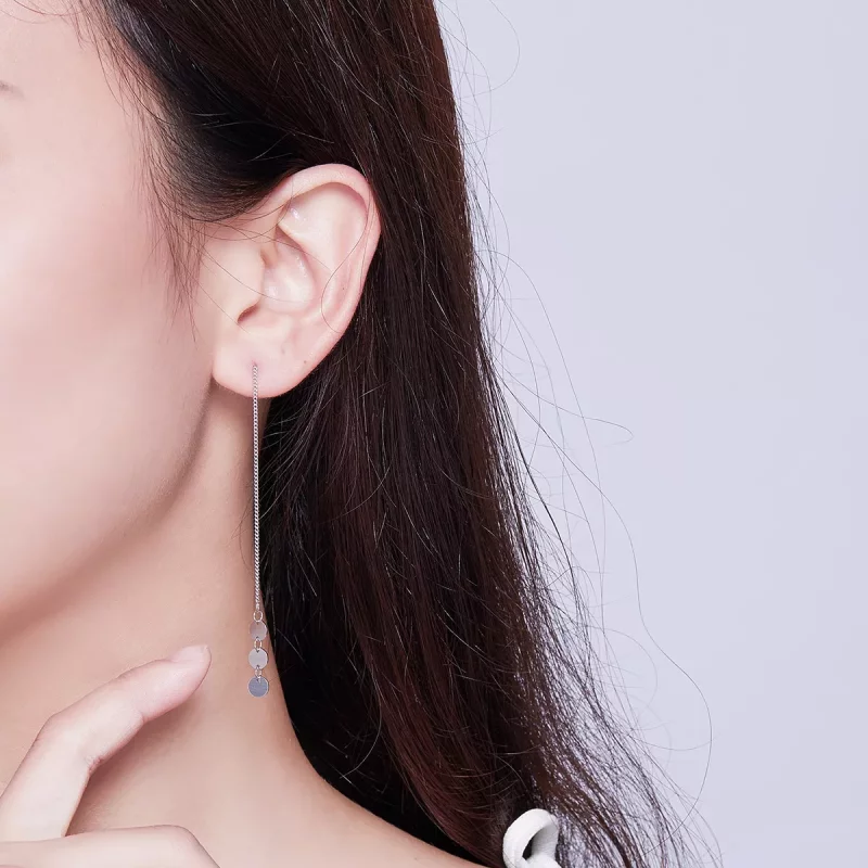 (imagen para) Pendientes colgantes de estilo Pandora con lentejuelas plateadas - SCE687 - Ver 7